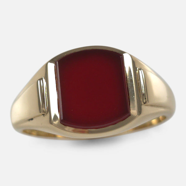 The 18ct Gold Carnelian Signet Ring, viewed from above at a slight angle