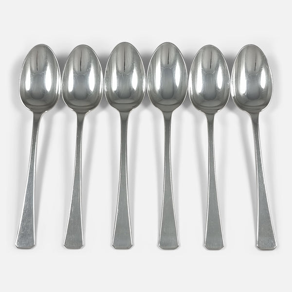 The Set of 6 Sterling Silver Dessert Spoons by Elkington & Co, viewed from above