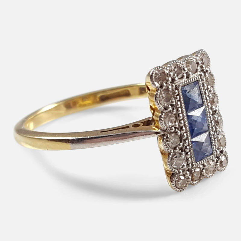 Art Deco 18ct Gold, Platinum, Sapphire, and Diamond Ring - Argentum Antiques & Collectables