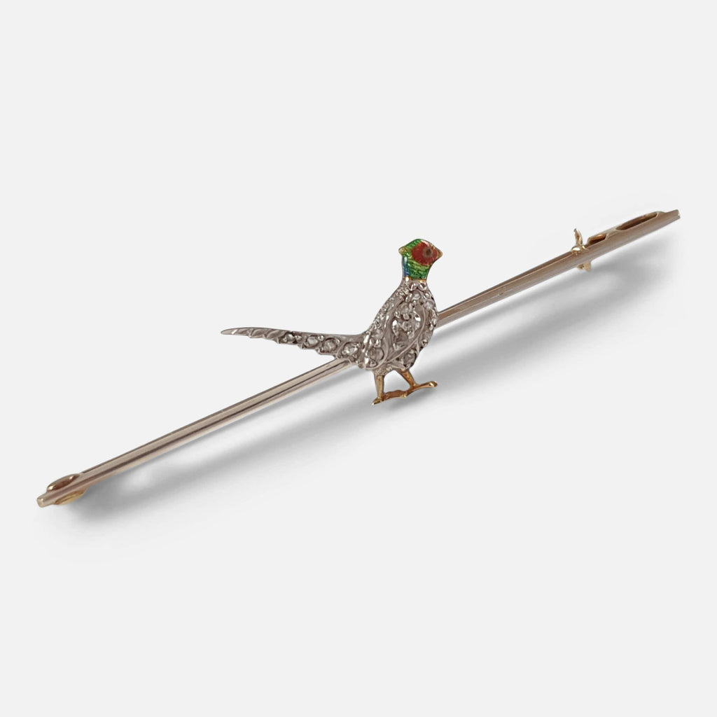 Edwardian Diamond and Enamel Pheasant Brooch