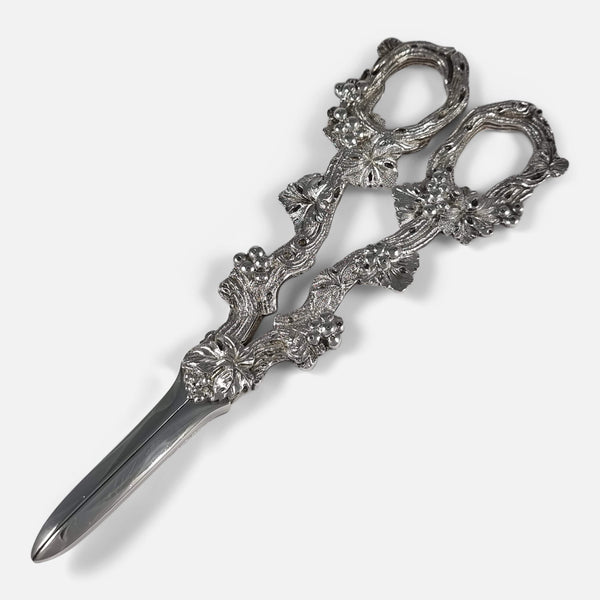 the sterling silver grape scissors viewed diagonally