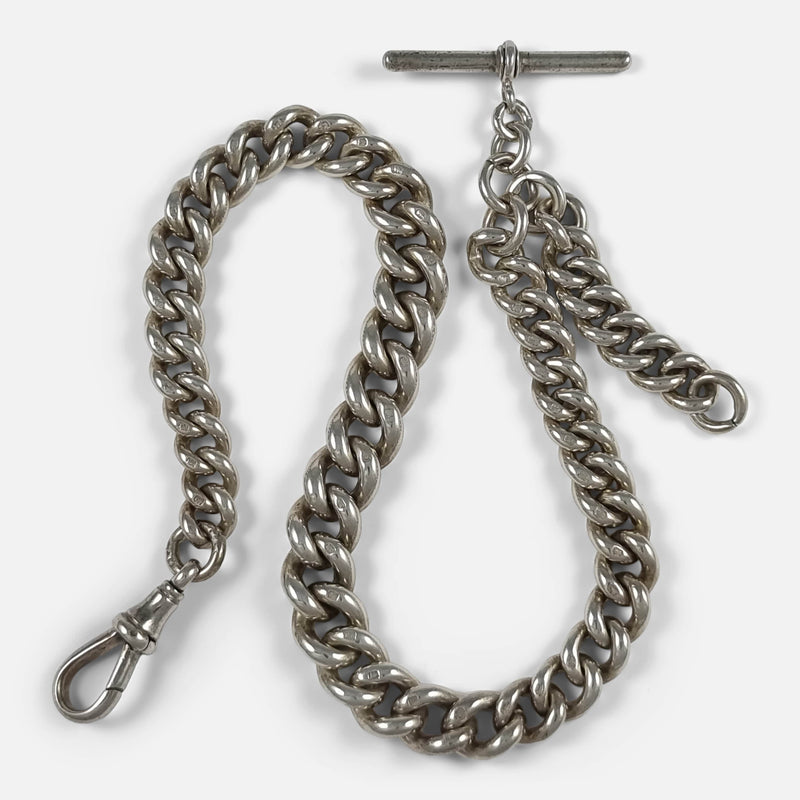 the antique sterling silver albert watch chain viewed from above