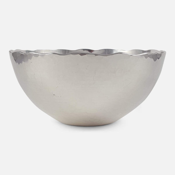 the Swedish hammered silver bowl from the front
