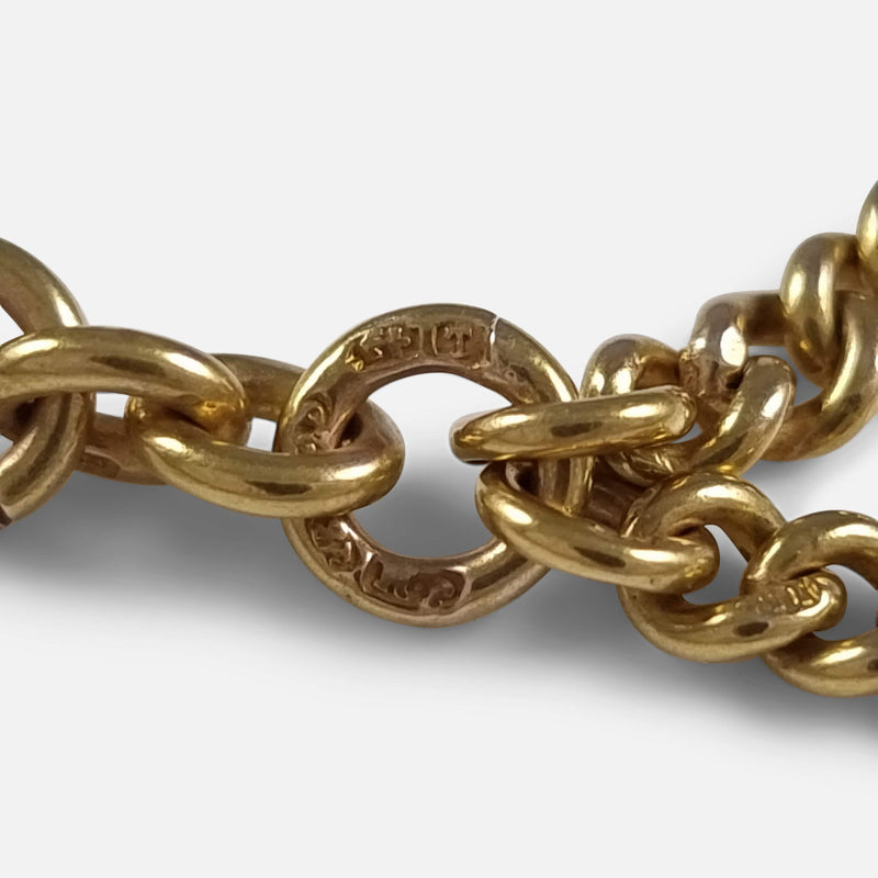 the chain link hallmarked with Birmingham assay marks, and makers marks