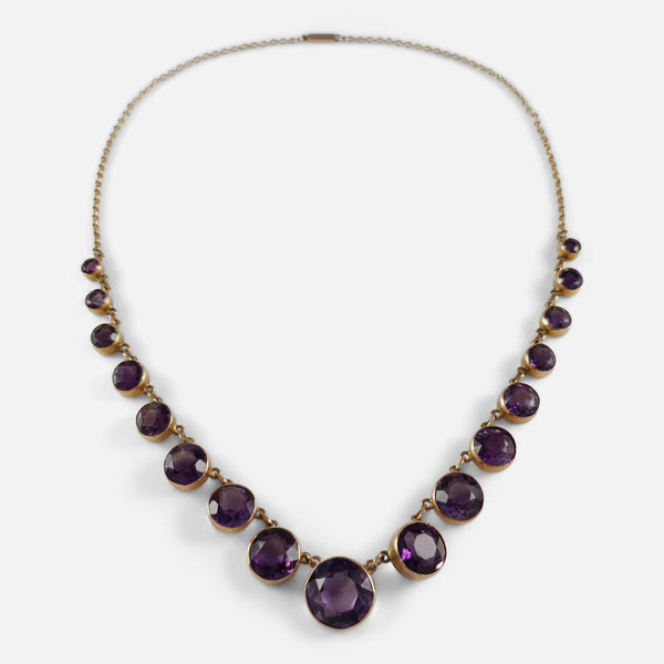 9ct gold amethyst riviere necklace from above
