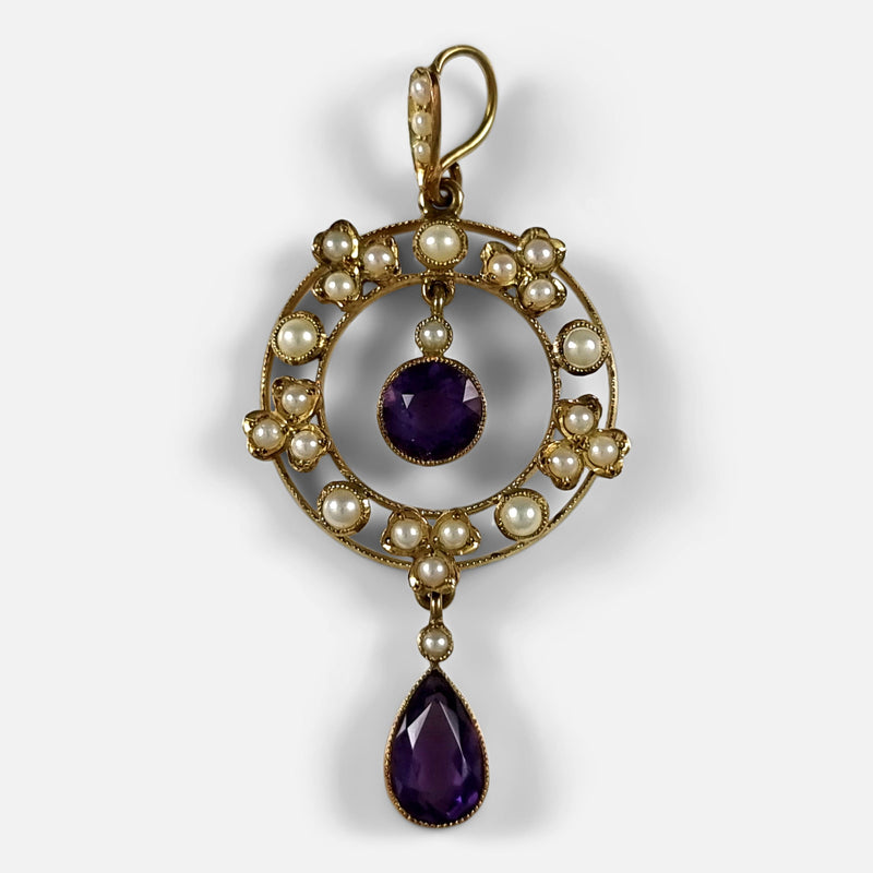 The 15ct Gold Amethyst and Seed Pearl Pendant, viewed from above