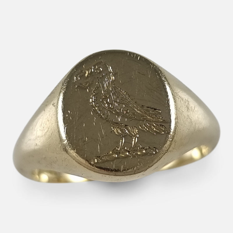 The 18ct Gold Intaglio Signet Ring, viewed from above at a slight angle