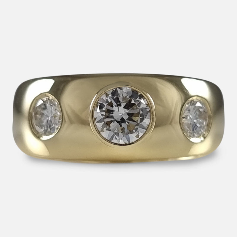 The 18ct Yellow Gold 3-Stone 0.70ct Diamond Gypsy Ring viewed from the front