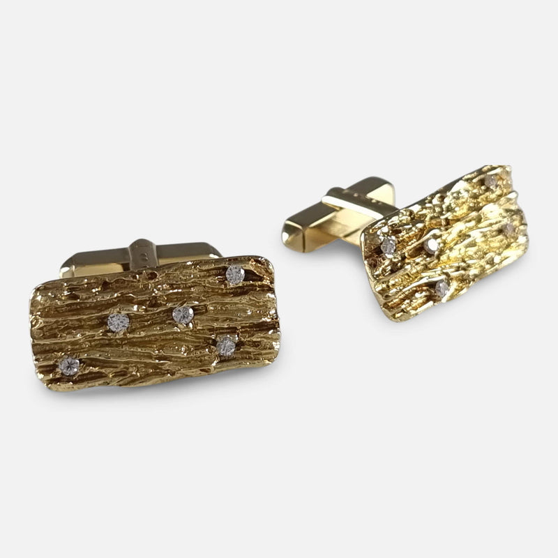 The 18ct Yellow Gold 0.25ct Diamond Cufflinks, Harris & Maisey, viewed at angles