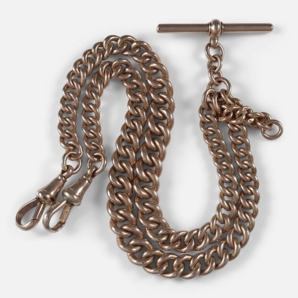 The George V 9ct Rose Gold Double Albert Watch Chain, viewed from above