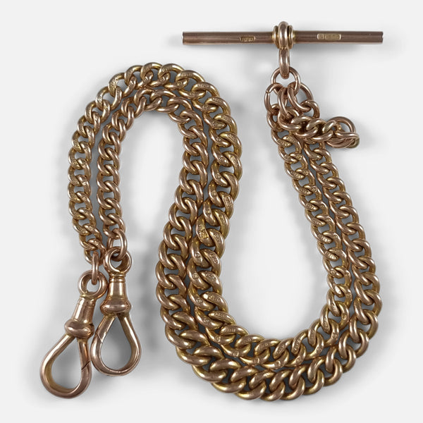 The antique 9ct Yellow Gold Double Albert Watch Chain viewed from above