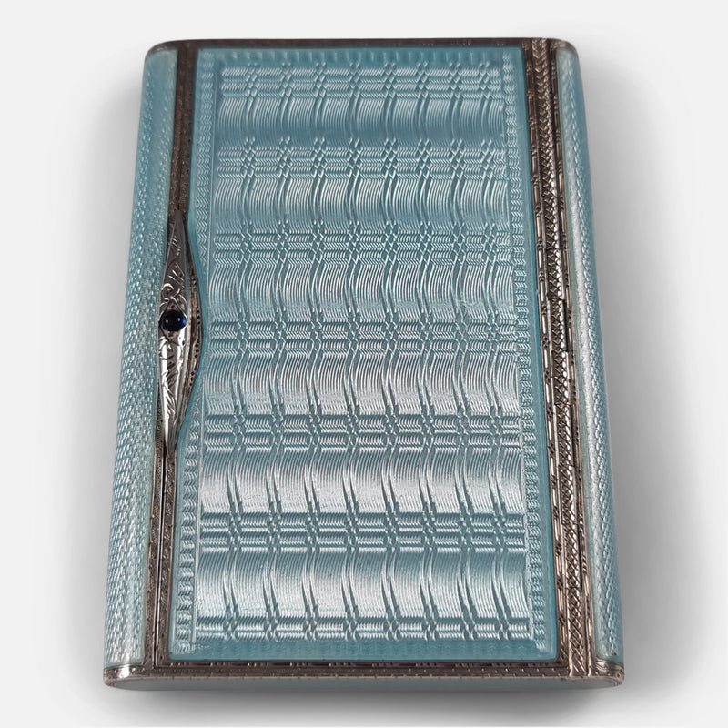 a birds eye view of the case with thumbpiece to the left side of the image