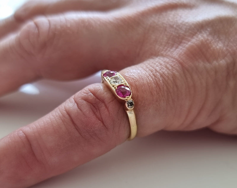 Edwardian 18ct Gold Diamond and Pink Sapphire Ring