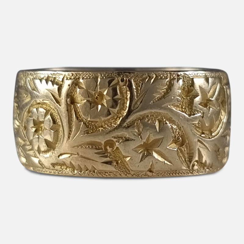 Edwardian 18ct Gold Engraved Keeper Ring - 1906