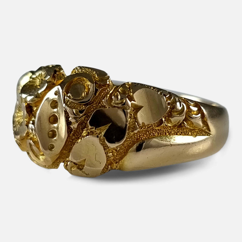 Edwardian 18ct Gold Engraved Keeper Ring - 1907