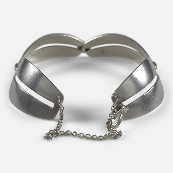 the bracelet viewed from a slightly raised position with clasp un fastened