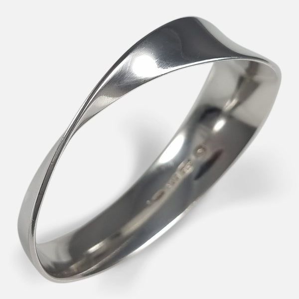 The Georg Jensen Sterling Silver MÖBIUS Bangle #206, viewed from a raised position