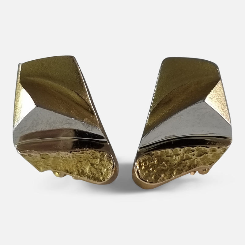 The Lapponia 14ct Gold Clip-on Earrings, viewed from the front