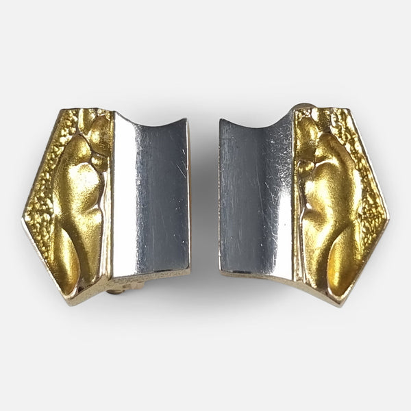 The Lapponia 14ct Gold 'Helios' Clip-on Earrings designed by Björn Weckström, viewed from above