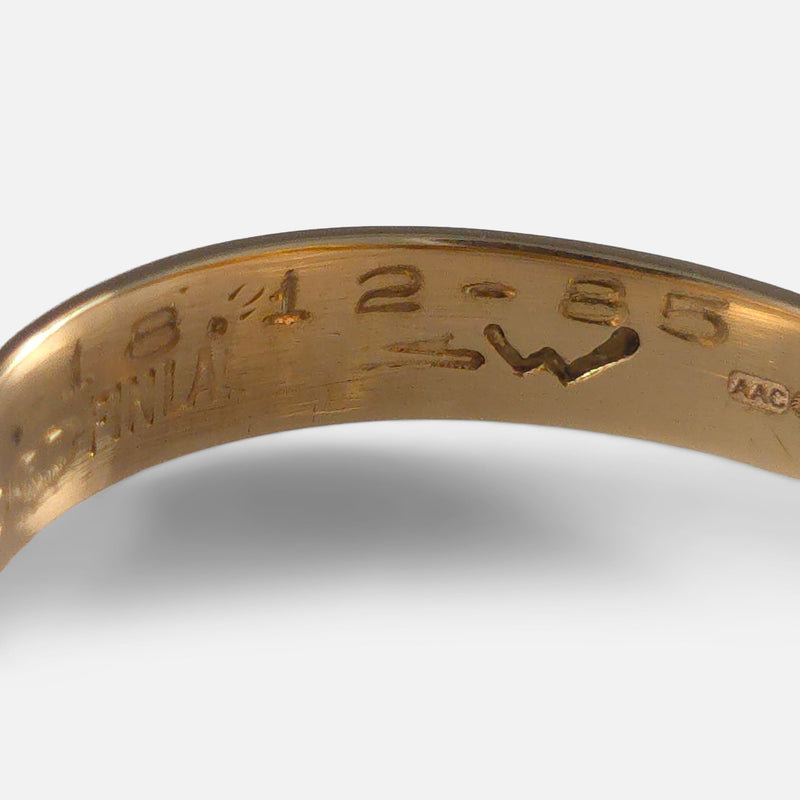 the hallmarks and engraved inscription to the inside of the shank