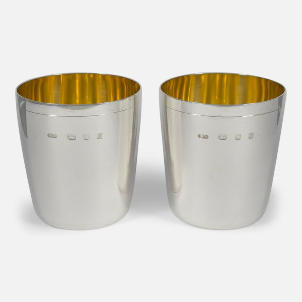 The Pair of Sterling Silver Beakers, by Gerald Benney, viewed side by side