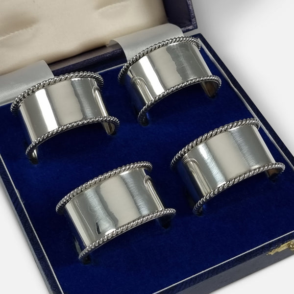 focused in on the napkin rings in their case and viewed at an angle