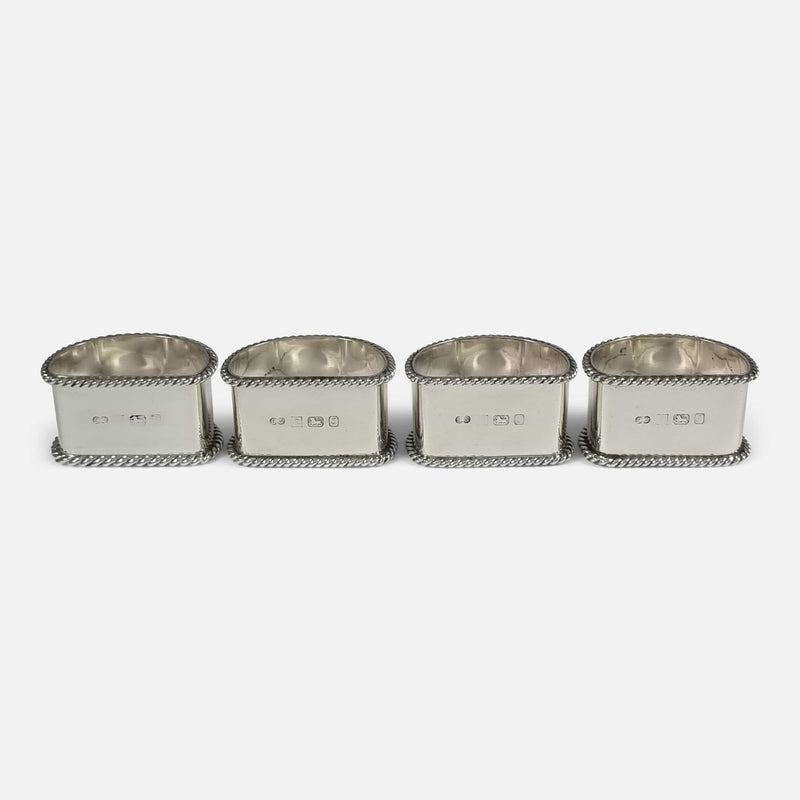 the napkin rings viewed in a row from the back at a slightly raised position