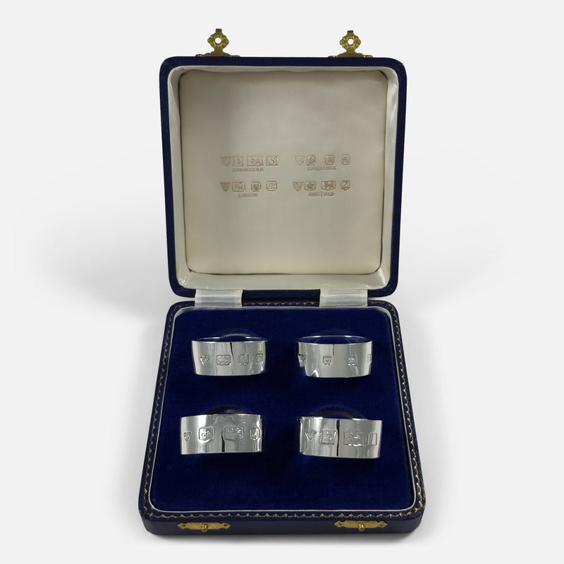 The Set of Four Sterling Silver Napkin Rings by Garrard & Co, in their original case