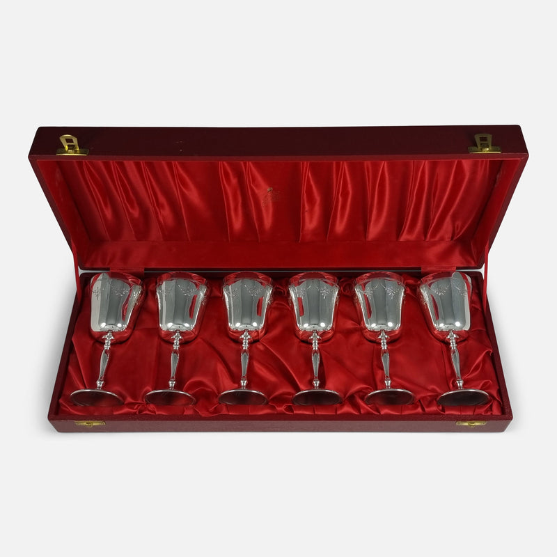 the 6 goblets in their case with lid opened