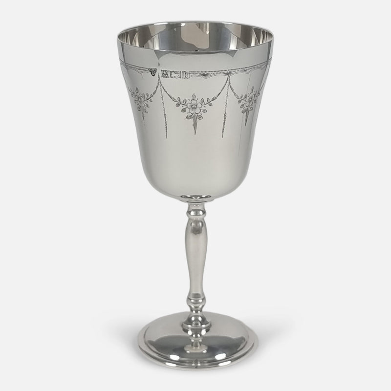 Angled perspective of a goblet, revealing its intricate details and contours with a fresh viewpoint.
