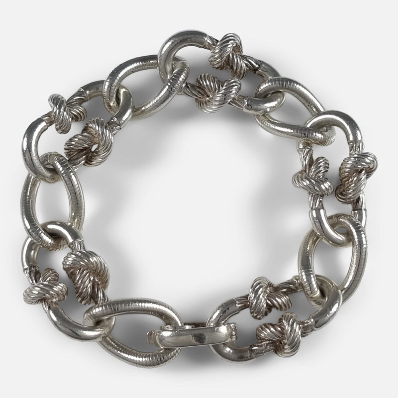 The Sterling Silver Knot Link Bracelet by Grossé, viewed from above