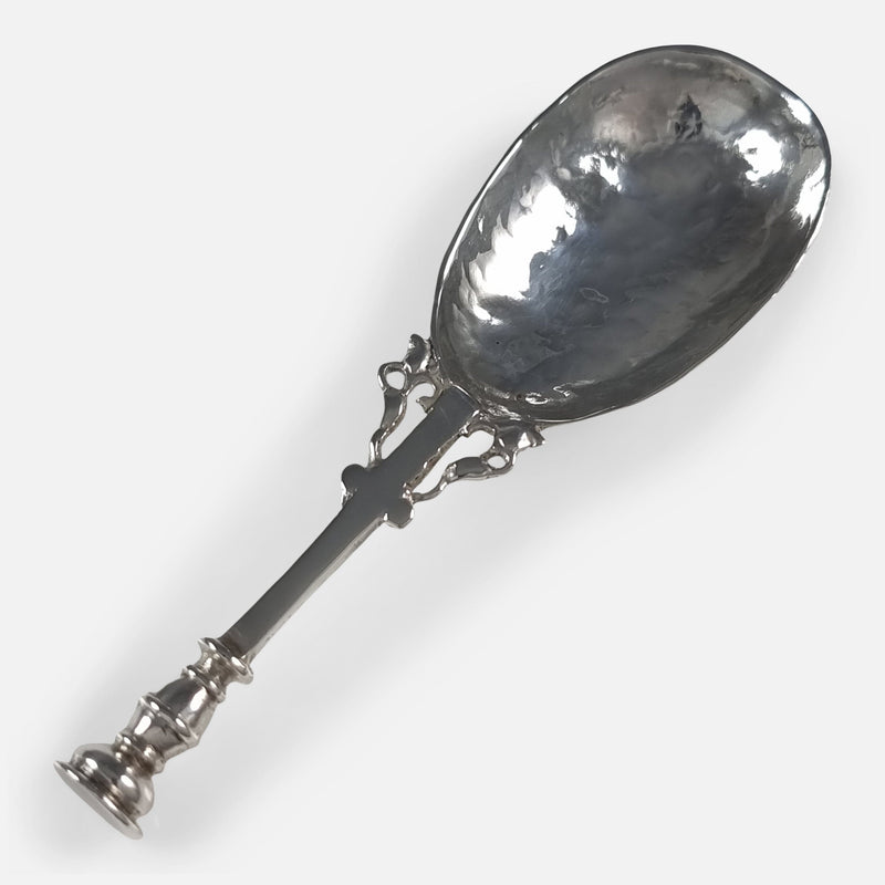 The Sterling Silver Tea Caddy Spoon by Amy Sandheim, viewed diagonally
