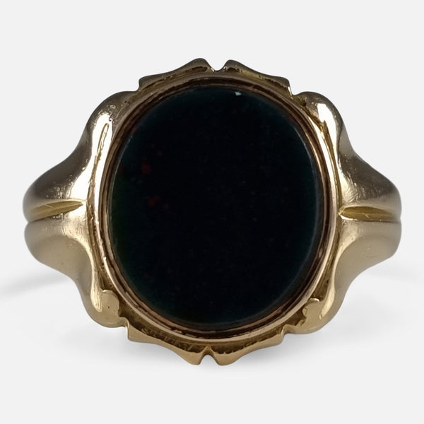 The Victorian 18ct Gold Bloodstone Signet Ring viewed from the front