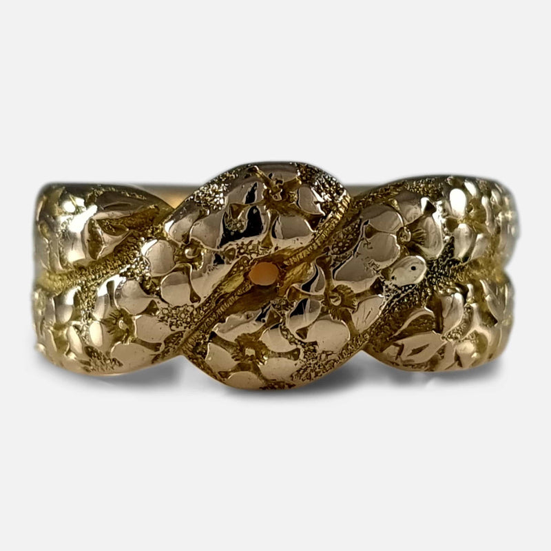 The Victorian 18ct Gold Engraved Keeper Ring, viewed from the front