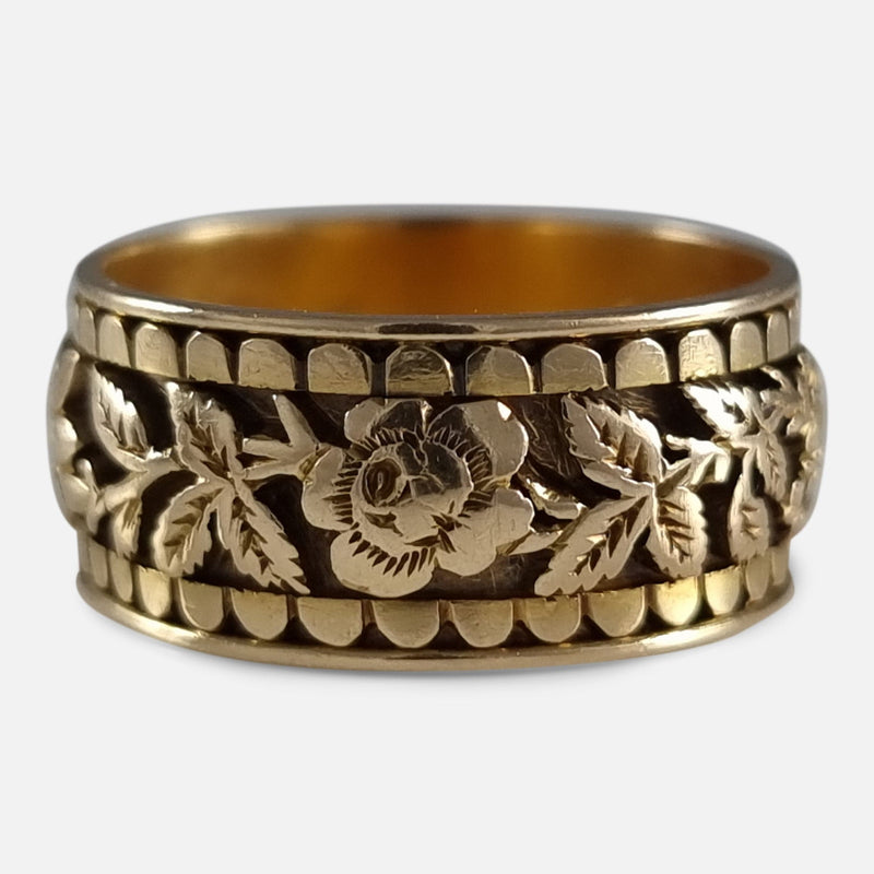 The Victorian 18ct Gold Engraved Memorial Ring viewed from the front