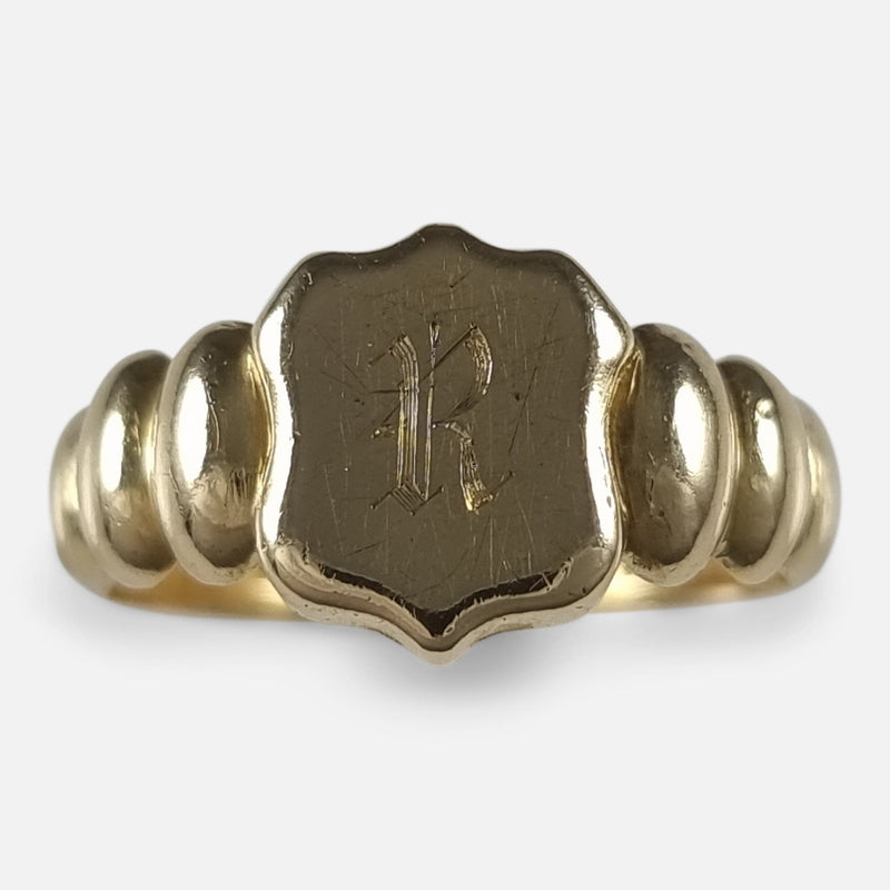 The Victorian 18ct Gold Shield Signet Ring, viewed from the front