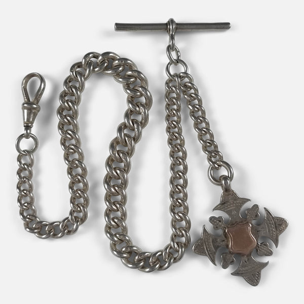 The Victorian Sterling Silver Albert Watch Chain and Fob, viewed from above
