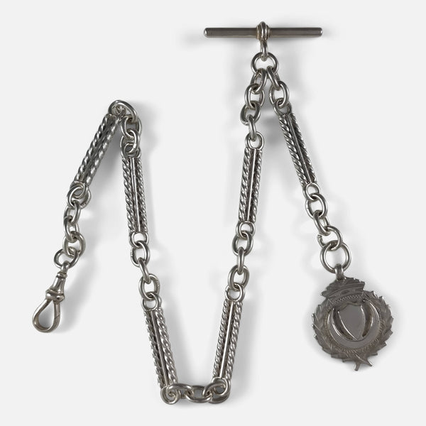The Victorian Sterling Silver Fancy Link Albert Watch Chain and Fob, viewed from above