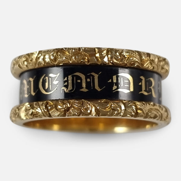 The William IV 18ct Gold and Enamel Mourning Ring viewed from above