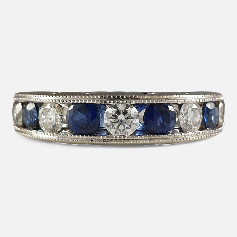 the diamond and sapphire half eternity ring viewed from the front