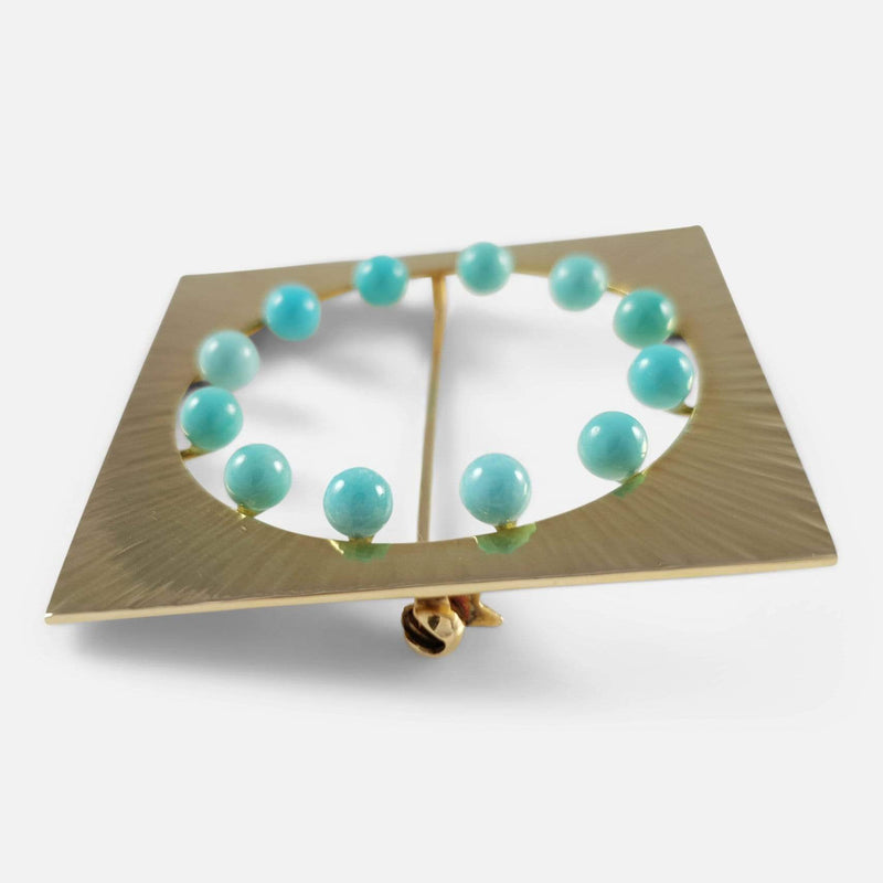 Danish 14ct gold and Amazonite beads brooch viewed from right side