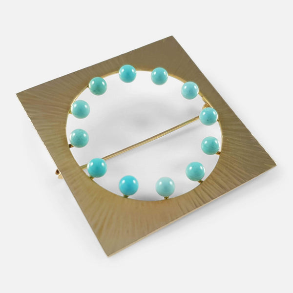 Danish 14ct Gold Amazonite Brooch viewed from an angle
