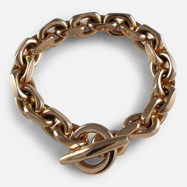 Hans Hansen 14ct gold marine anchor link bracelet viewed from above