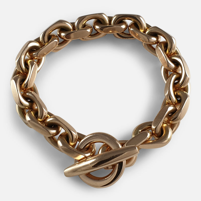 Hans Hansen 14ct gold marine anchor link bracelet viewed from above