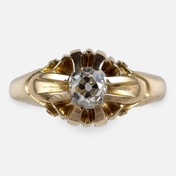 the 15ct yellow gold diamond gypsy ring viewed from the front
