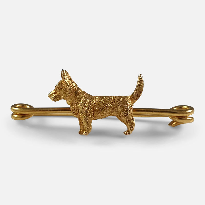 1920s 15ct Gold Terrier Brooch viewed from the front