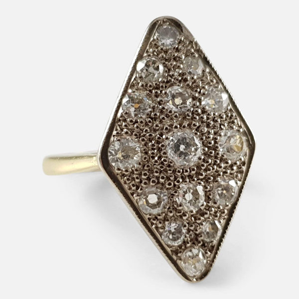 18ct Gold 1.0cts Diamond Navette Cluster Ring Circa 1940s - Argentum Antiques & Collectables