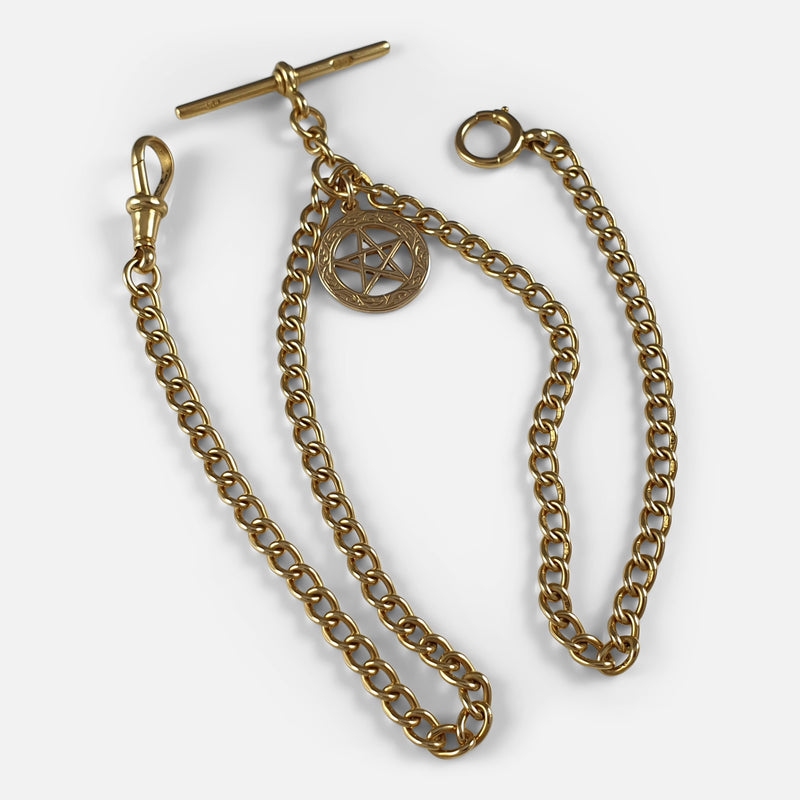 18ct Gold Watch Chain Necklace and 15ct Pendant viewed from the front