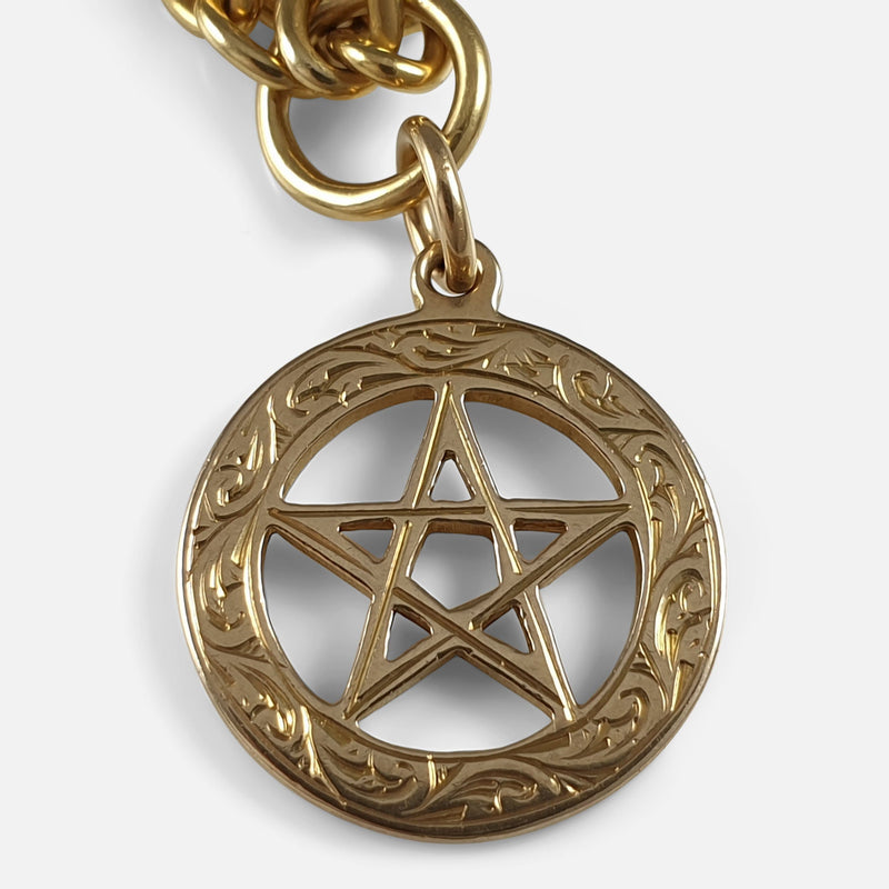 18ct Gold Albert Watch Chain Necklace & 15ct Star of David Pendant Fob zoomed in on a section