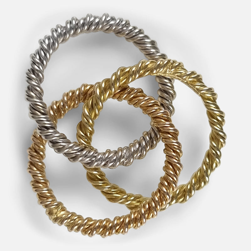 the 18ct gold Trinity ring by Andrew Grima, viewed from above